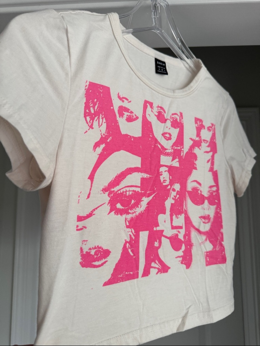 Graphic Crop Tee - Pink Print Women’s Top - Picture 3 of 5